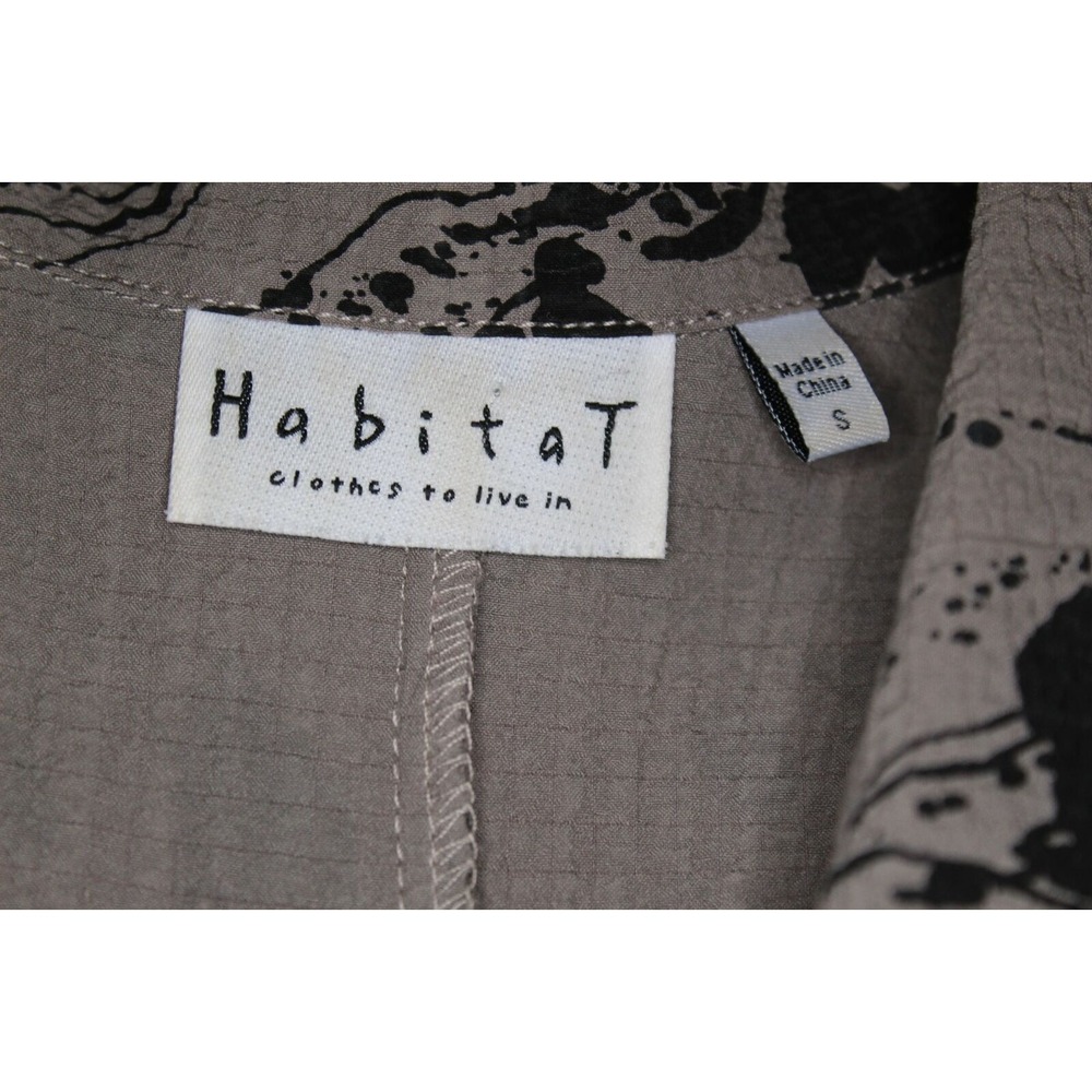 Habitat Floral Splatter Crinkle Textured Button Up Swing Top Taupe Black Small - Picture 7 of 12